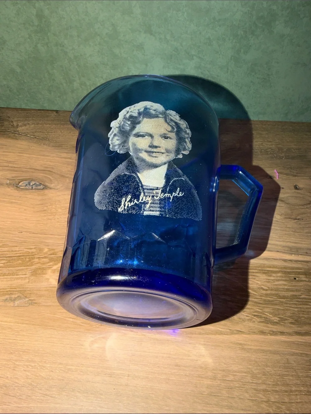 Blue Shirley Temple Glass Pitcher